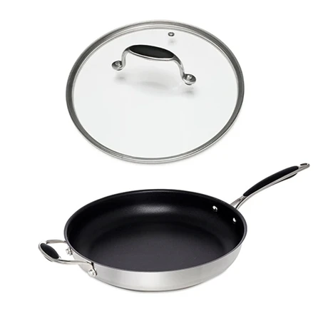 Lot Poêle Inox Antiadhérent Et Couvercle Verre 32 Cm Excell'Inox 3 Lot Poêle Inox Antiadhérent Et Couvercle Verre 32 Cm Excell'Inox