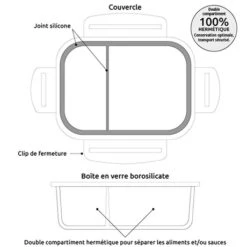 Boîte En Verre Borosilicate 2 Compartiments 950 Ml -Cuisine Ustensiles Boutique 620004 2 5 Boite en verre borosilicate 2 compartiments 950 ml Mathon